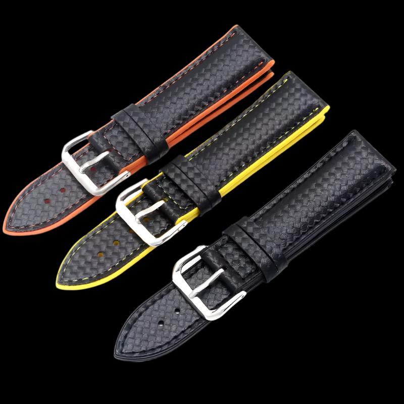 18Mm 20Mm 22Mm Silicone Strap Carbon Fiber Leather Sweat Proof Rubber Replacement Bracelet Band Men Watch Accessories Orange