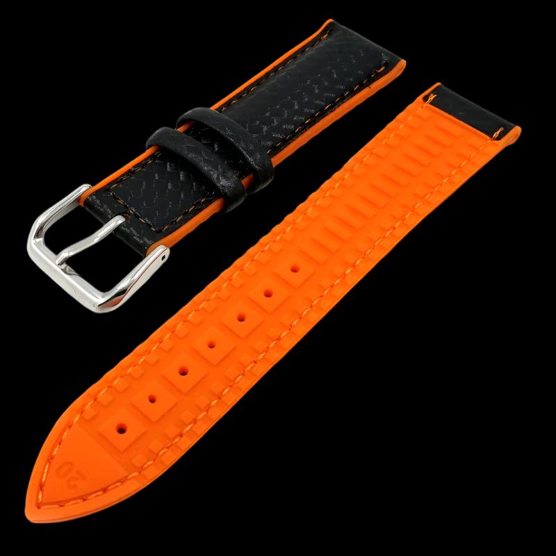 18Mm 20Mm 22Mm Silicone Strap Carbon Fiber Leather Sweat Proof Rubber Replacement Bracelet Band Men Watch Accessories Orange